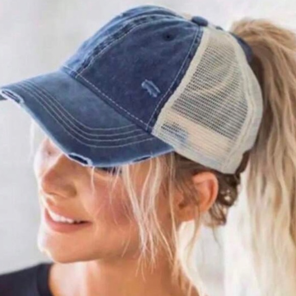 High ponytail mesh distressed baseball cap main image 6